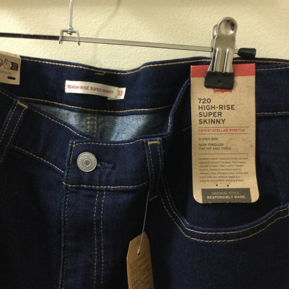 Levi’s 720 High-Rise Super Skinny Dark Jeans Size 33 - Picture 3 of 3